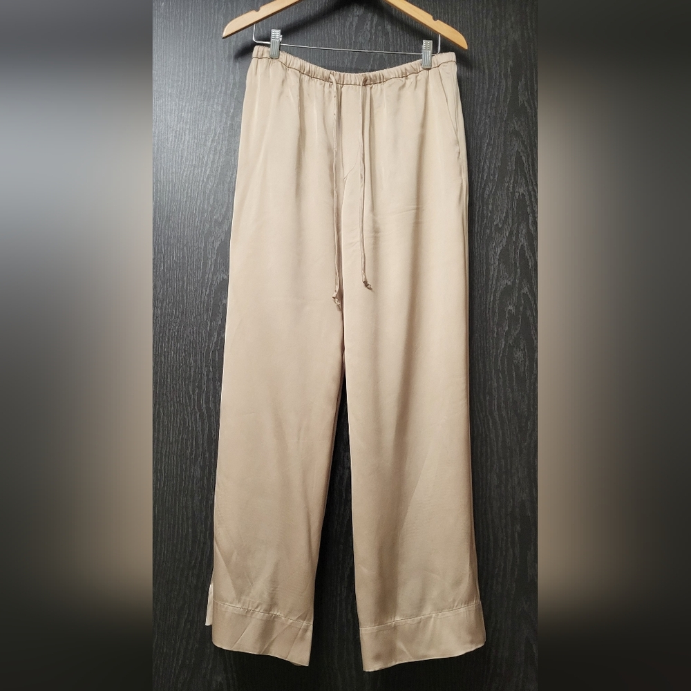 Zara Women's Beige Satin Look Straight Leg Pants